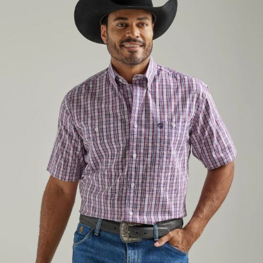 Wrangler Riata | SS Purple Plaid Shirt | Size Large
